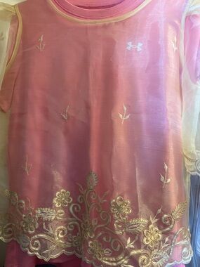 Cream Embroidered Tulle Overlay..barong style blouse